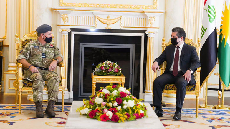 Kurdistan Region Prime Minister Masrour Barzani in meeting with Marshal Sammy Sampson, Britain's top military adviser for Middle East and North Africa, Nov. 8, 2021. (Photo: KRG)